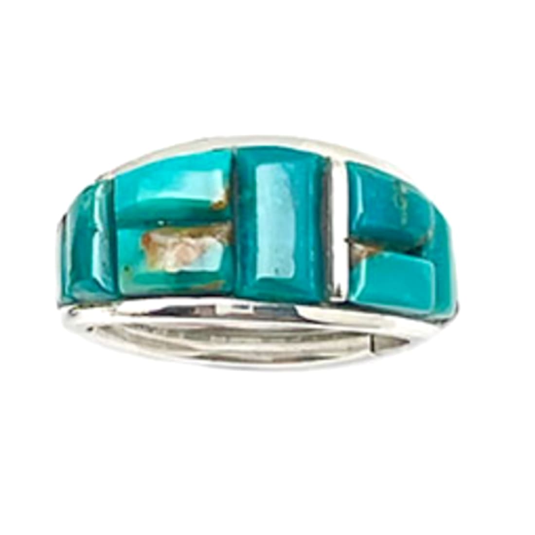 Navajo Turquoise Cobble Inlay Ring Sz 9 Sterling Silver
