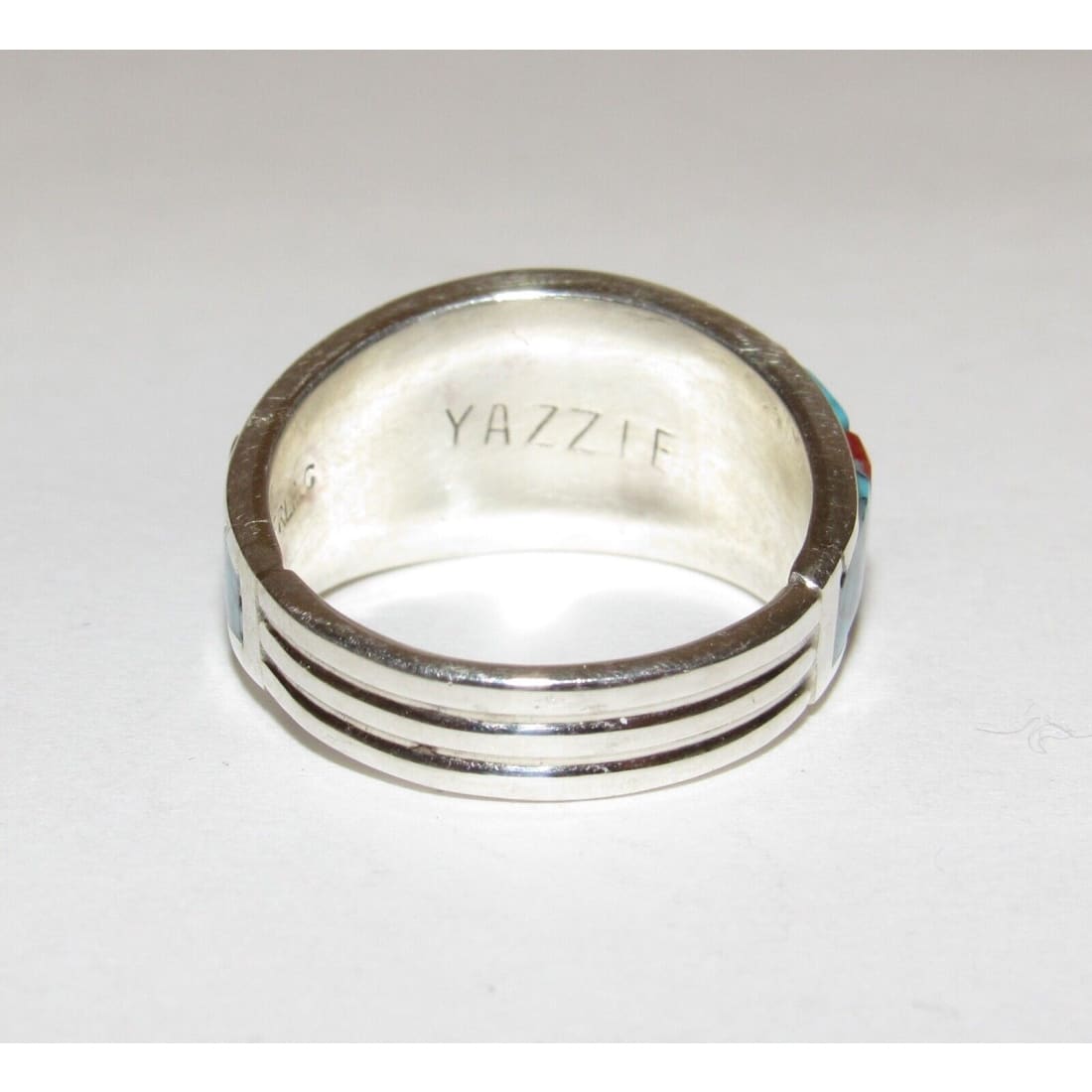 Navajo Turquoise Coral Cobble Inlay Ring Sz 7 Sterling