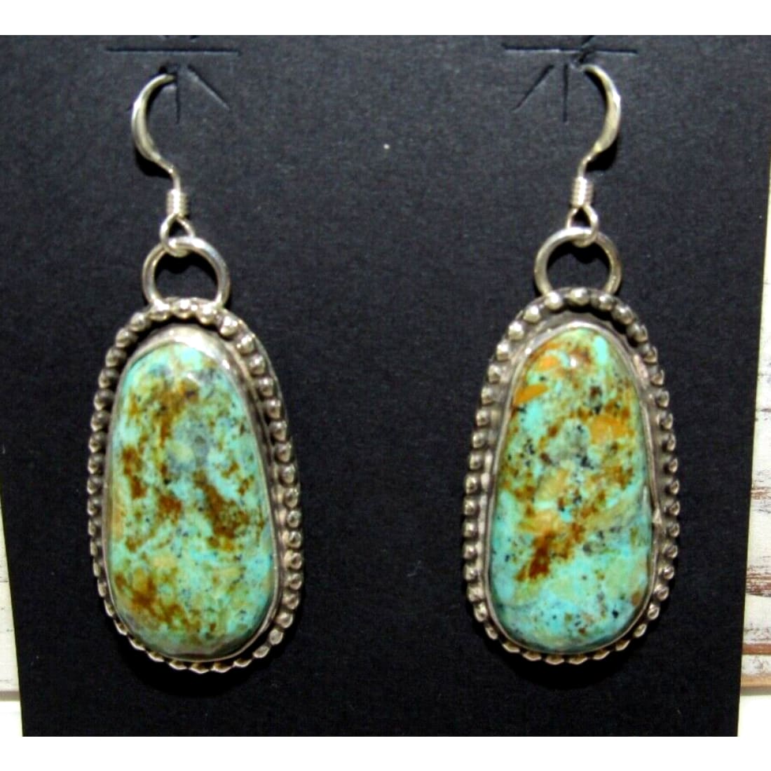 Navajo Hachita Turquoise Dangle Earrings Sterling L Hurley -