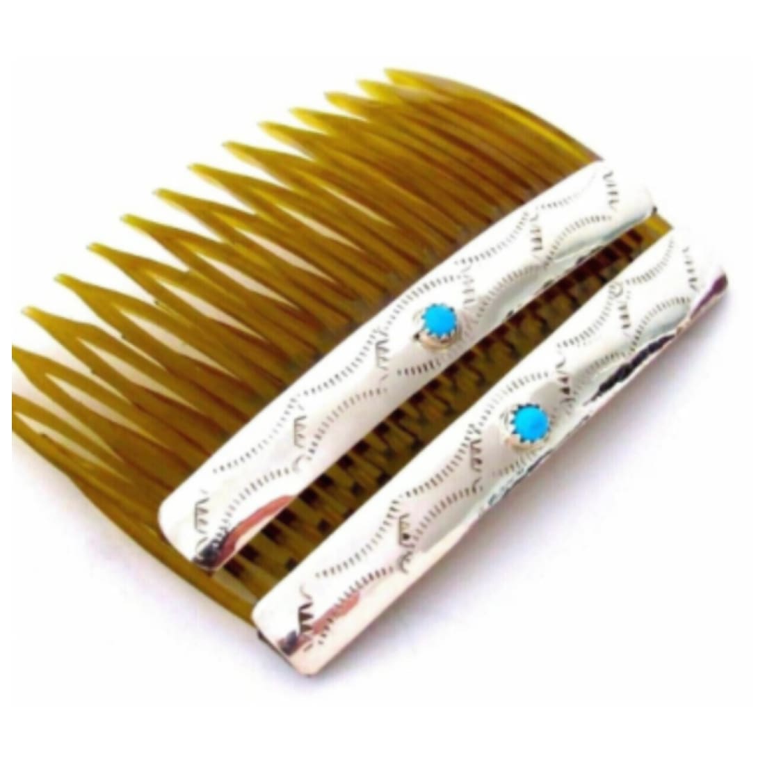 Navajo Turquoise Hair Combs Sterling Silver - A Pair -
