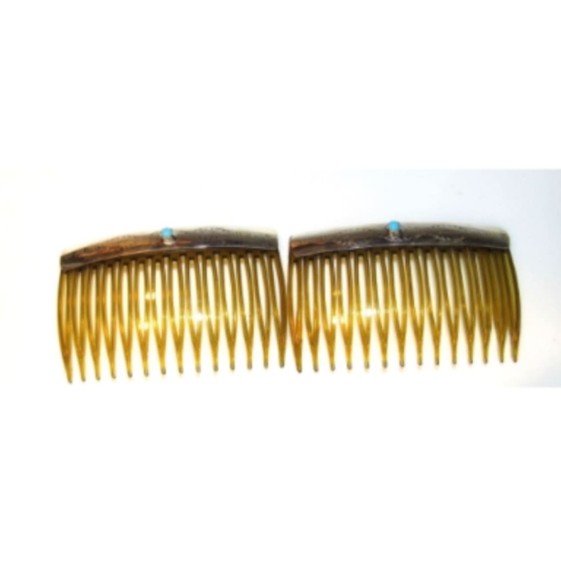 Navajo Turquoise Hair Combs Sterling Silver - A Pair -