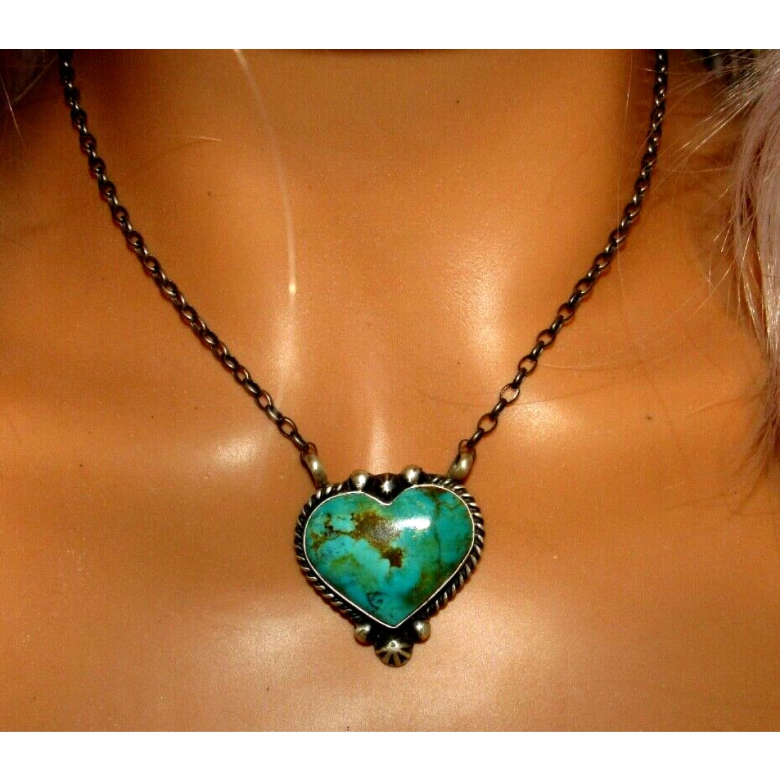 Navajo Turquoise Heart Bar Necklace Royston Turquoise