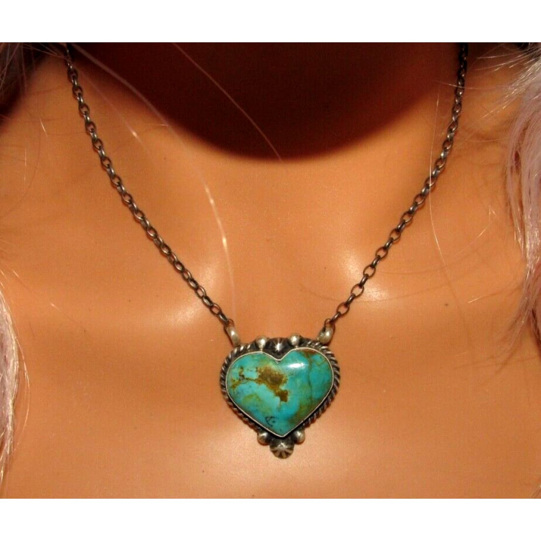 Navajo Turquoise Heart Bar Necklace Royston Turquoise