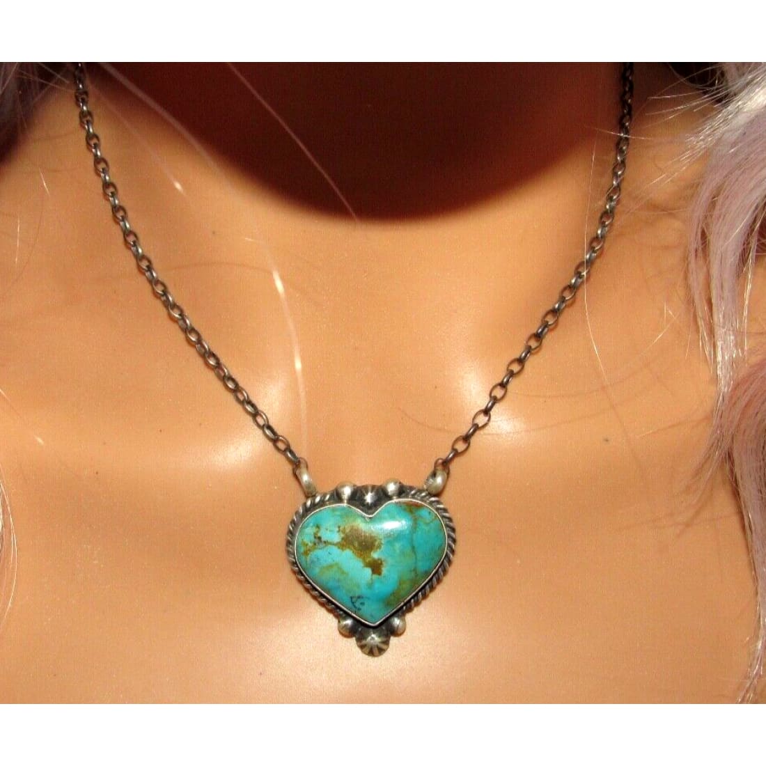 Navajo Turquoise Heart Bar Necklace Royston Turquoise