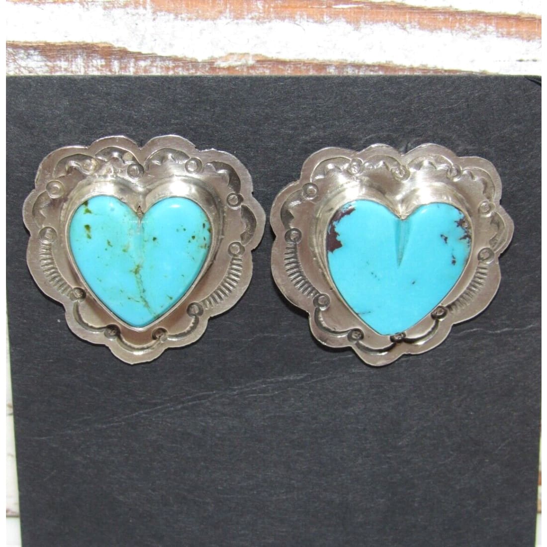 Navajo Turquoise Heart Post Earrings M James Sterling Silver