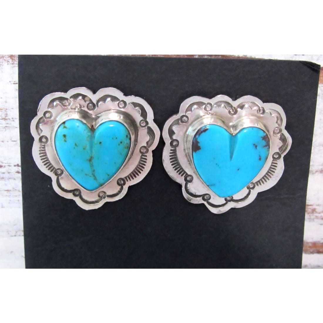 Navajo Turquoise Heart Post Earrings M James Sterling Silver