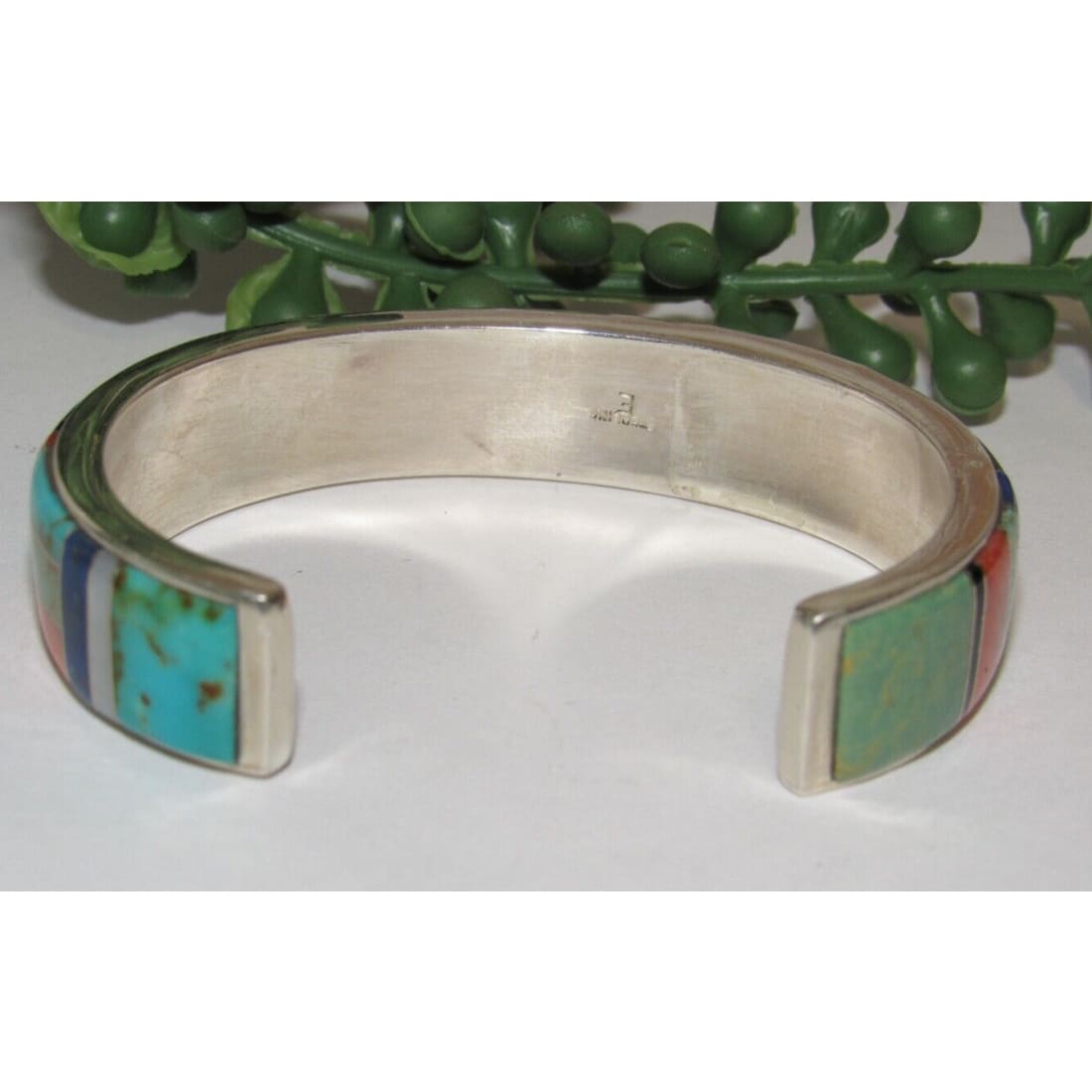 Navajo Turquoise Inlay Cuff Bracelet Spiny Oyster Lapis