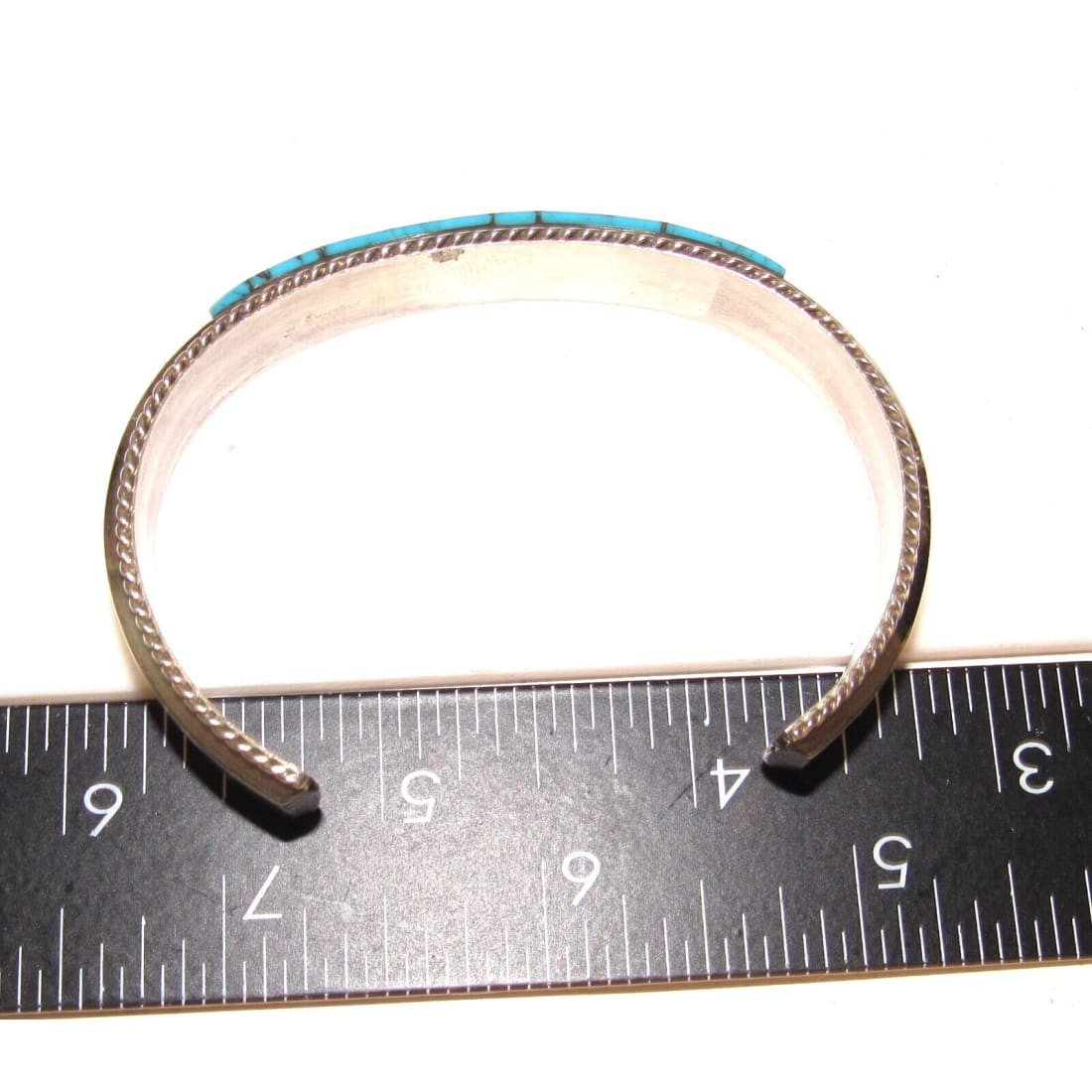 Navajo Turquoise Inlay Stacker Cuff Bracelet Sterling Native