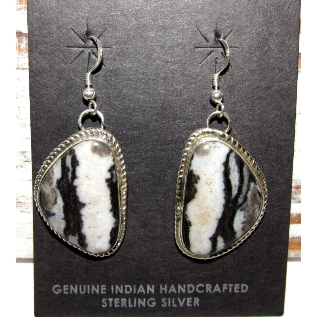 Navajo White Buffalo Earrings Sterling Silver Dangles