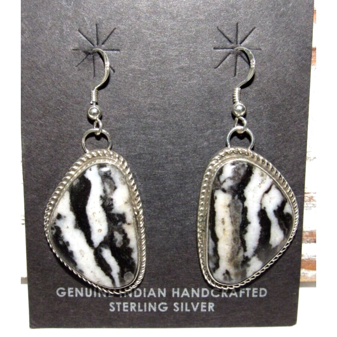 Navajo White Buffalo Earrings Sterling Silver Dangles