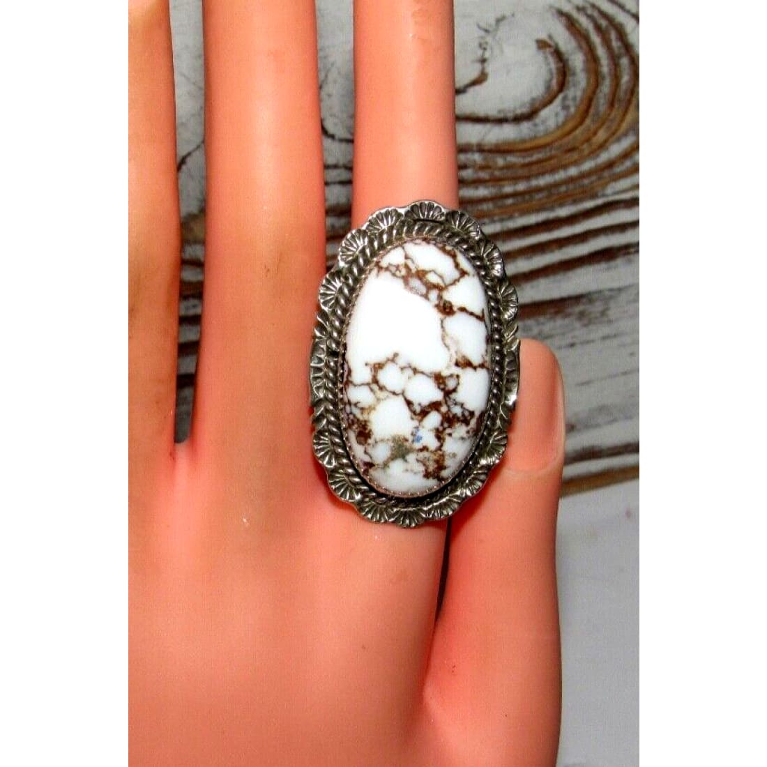 Large Navajo Wild Horse Stone Ring Sz 9 Sterling Silver