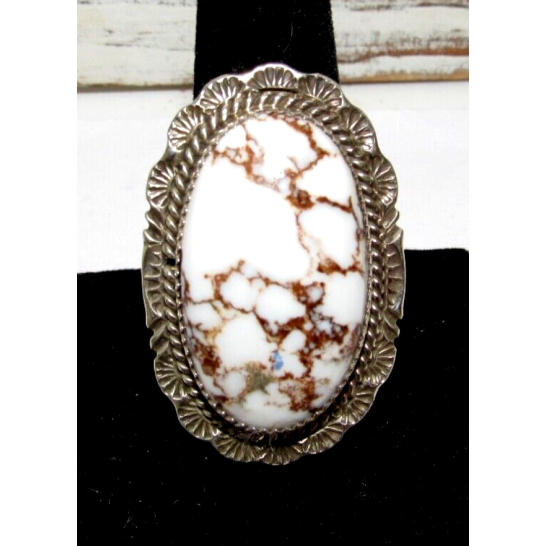 Large Navajo Wild Horse Stone Ring Sz 9 Sterling Silver