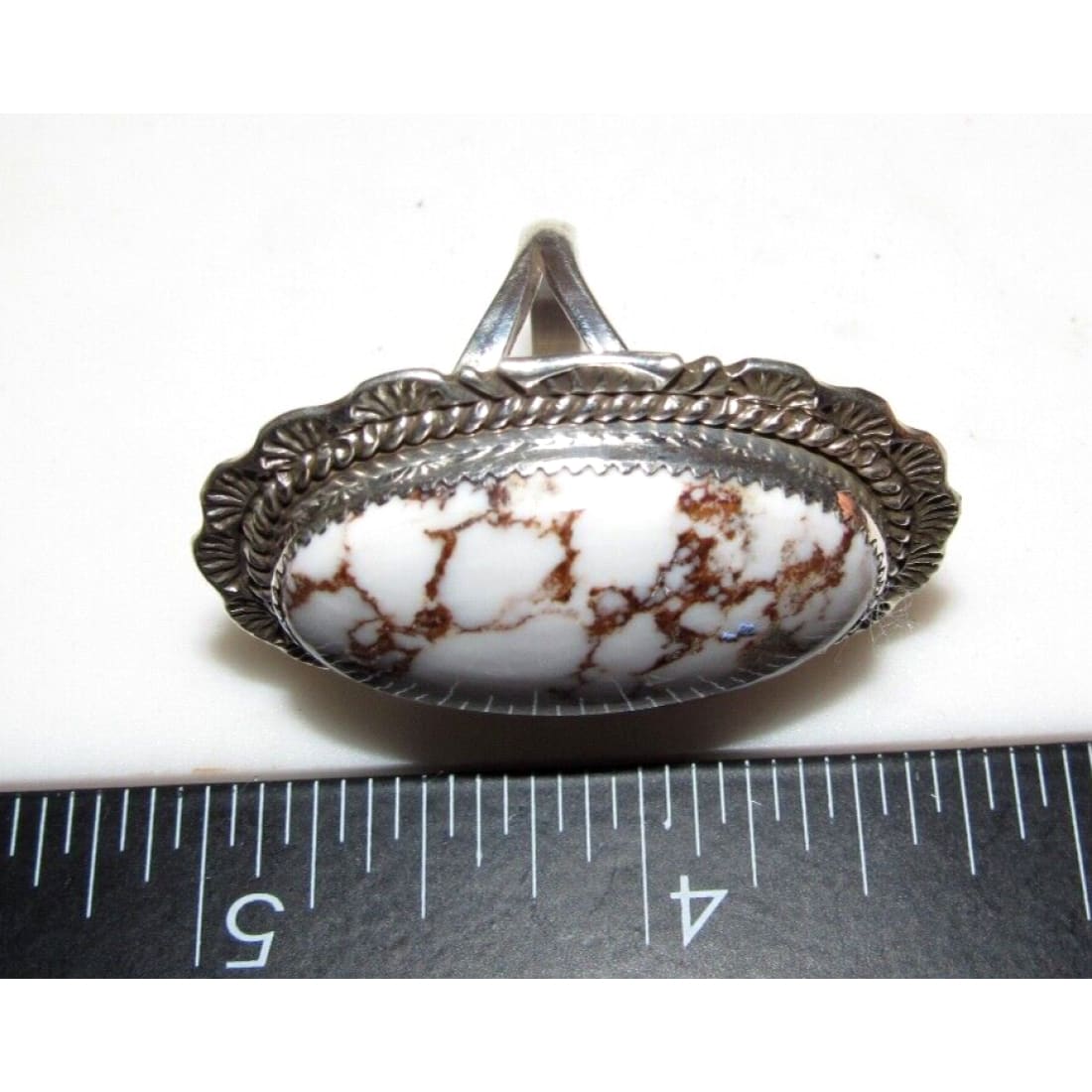 Large Navajo Wild Horse Stone Ring Sz 9 Sterling Silver