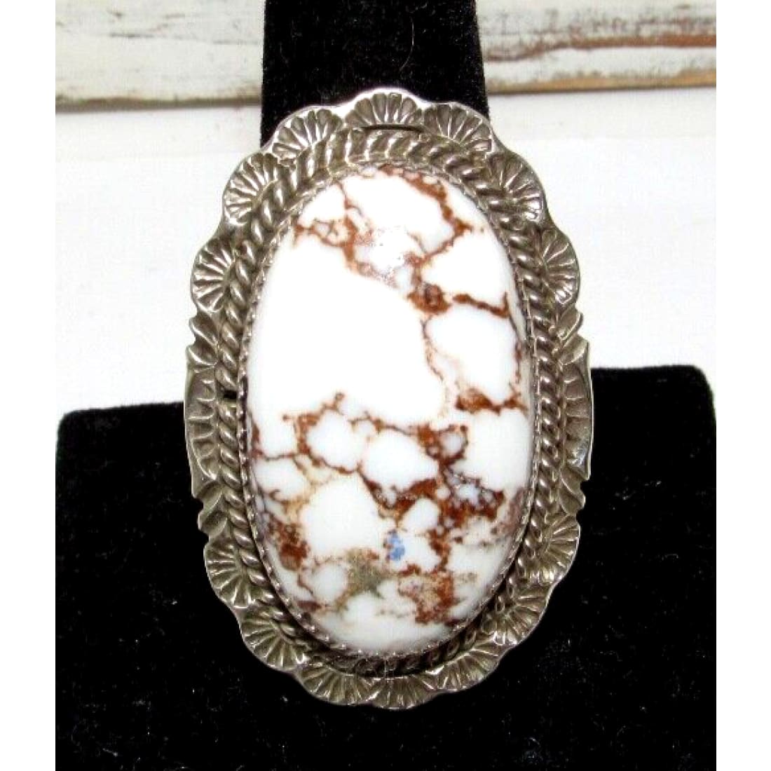 Large Navajo Wild Horse Stone Ring Sz 9 Sterling Silver