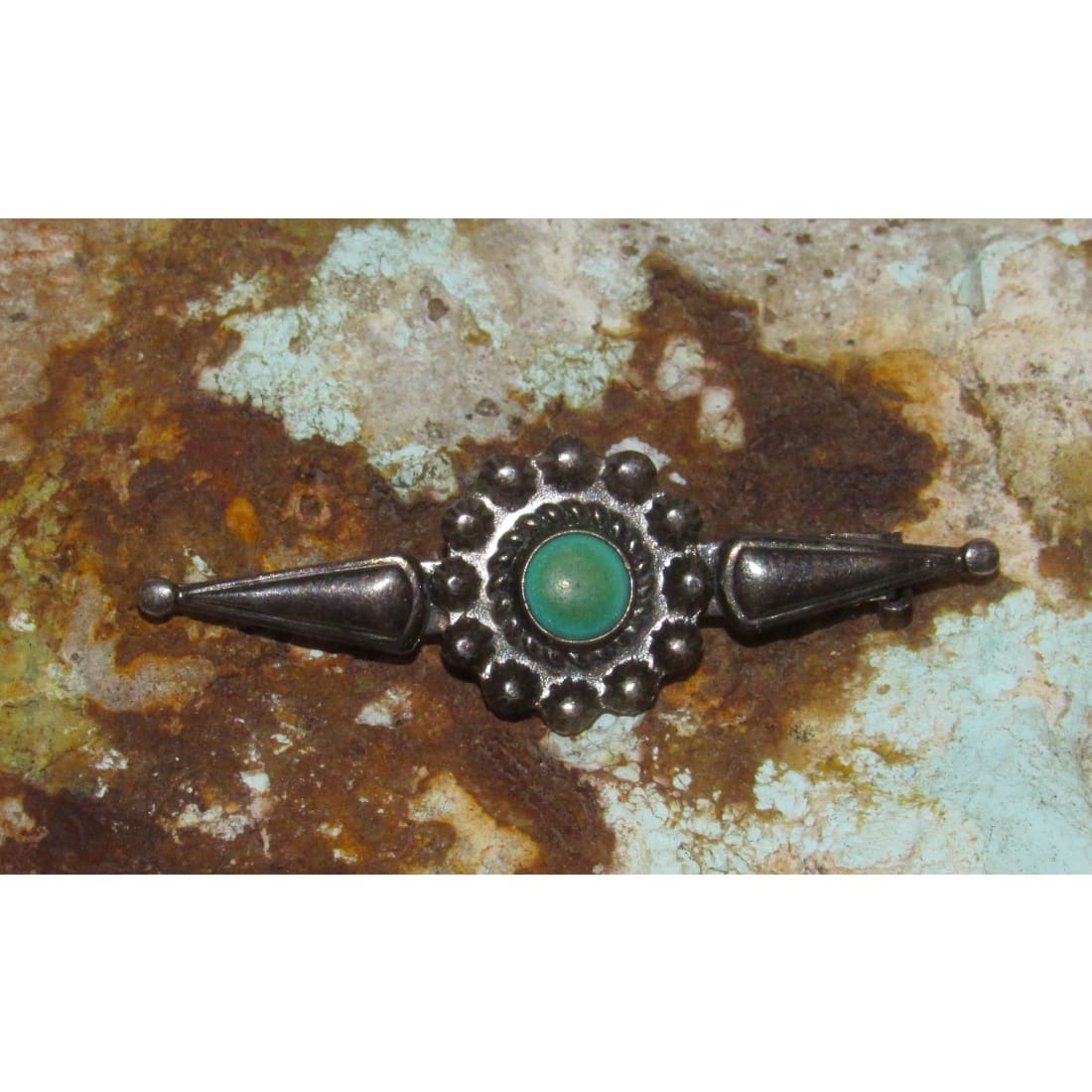 Old Pawn Fred Harvey Turquoise Sterling Silver Brooch.