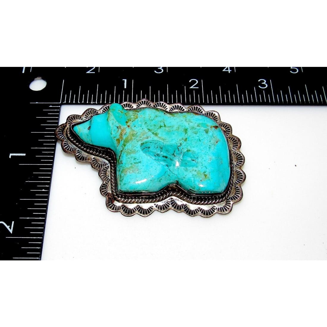 Old Pawn Navajo Carved Turquoise Bear Pin Brooch Sterling