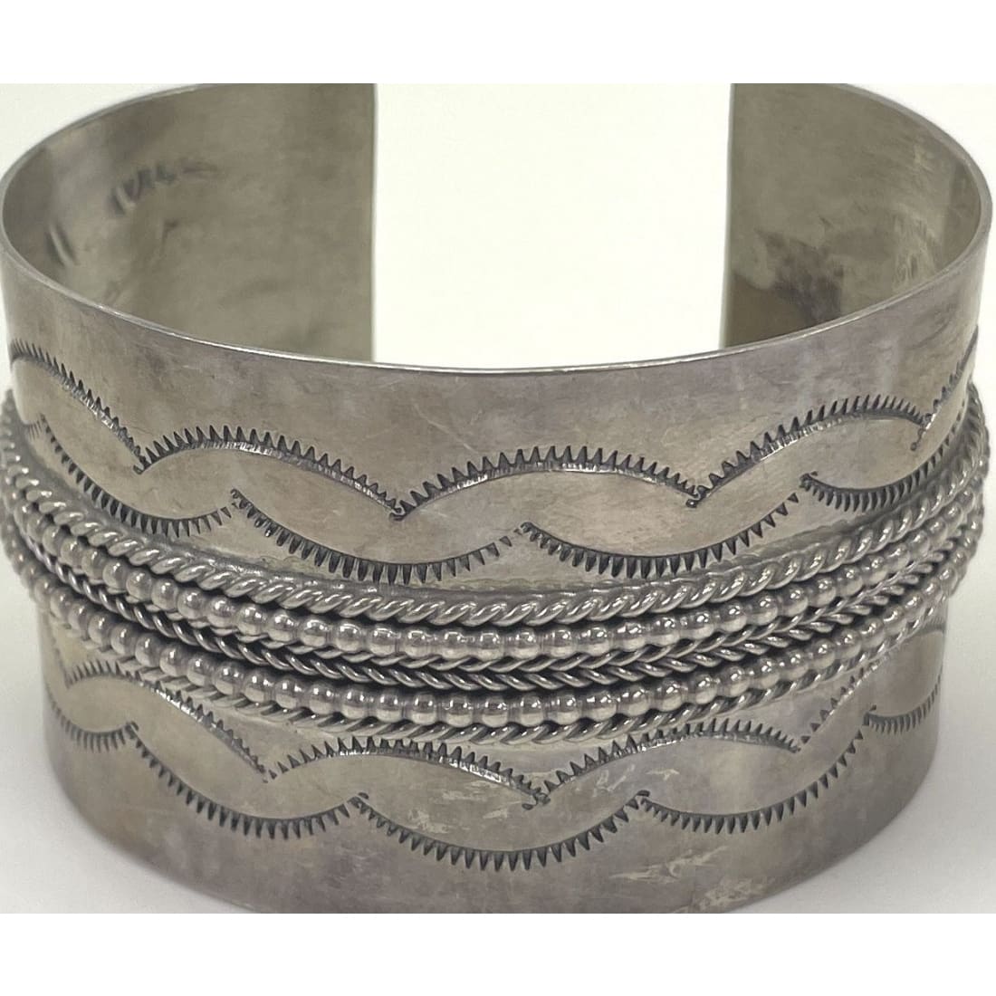 Old Pawn Navajo Ingot Cuff Bracelet Hand Stamped Sterling