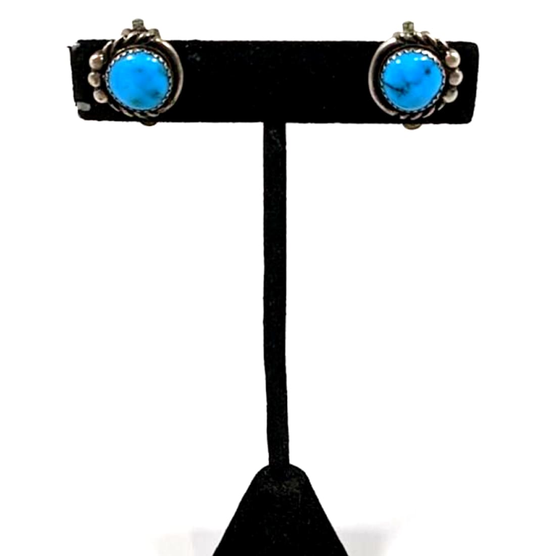 Old Pawn Navajo Kingman Turquoise Clip On Earrings Sterling