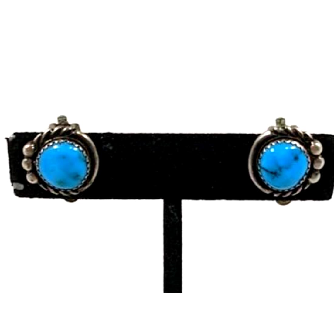 Old Pawn Navajo Kingman Turquoise Clip On Earrings Sterling