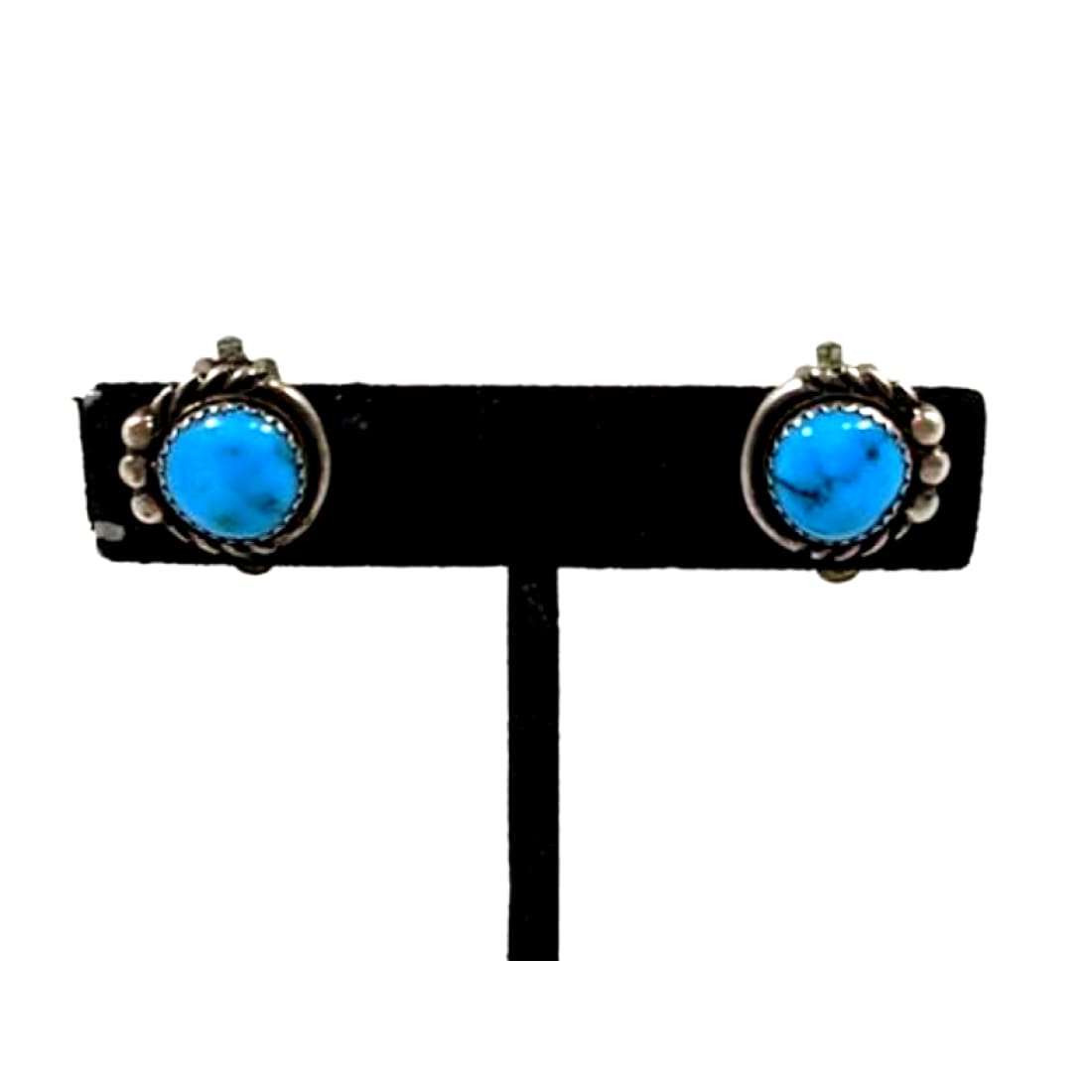 Old Pawn Navajo Kingman Turquoise Clip On Earrings Sterling