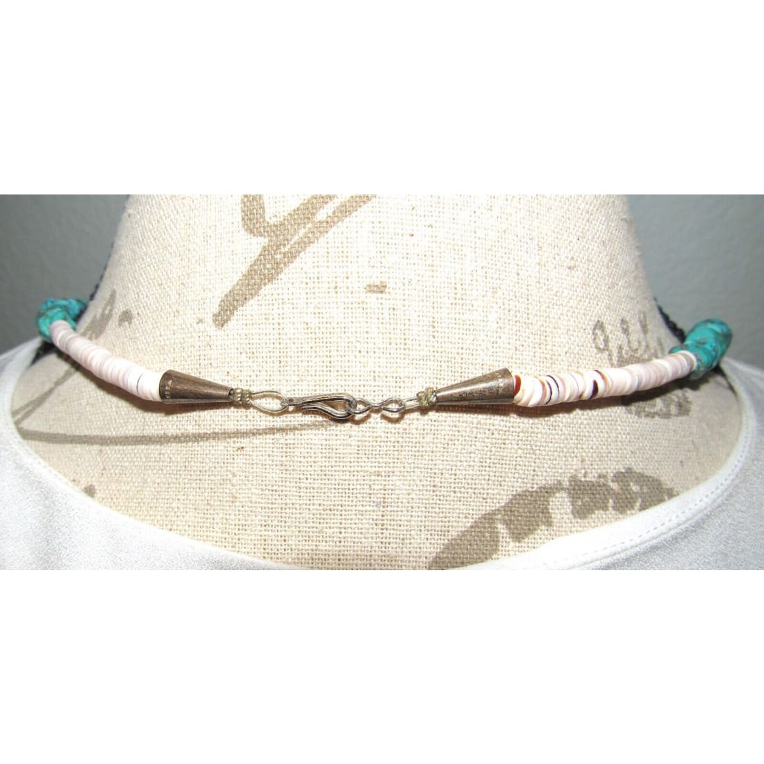 Old Pawn Navajo Kingman Turquoise Heishi Necklace Choker 30