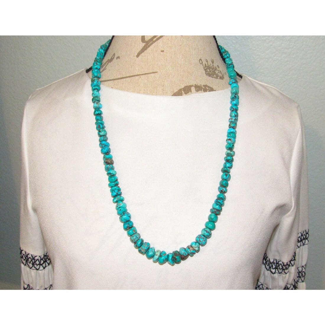 Old Pawn Navajo Kingman Turquoise Heishi Necklace Choker 30