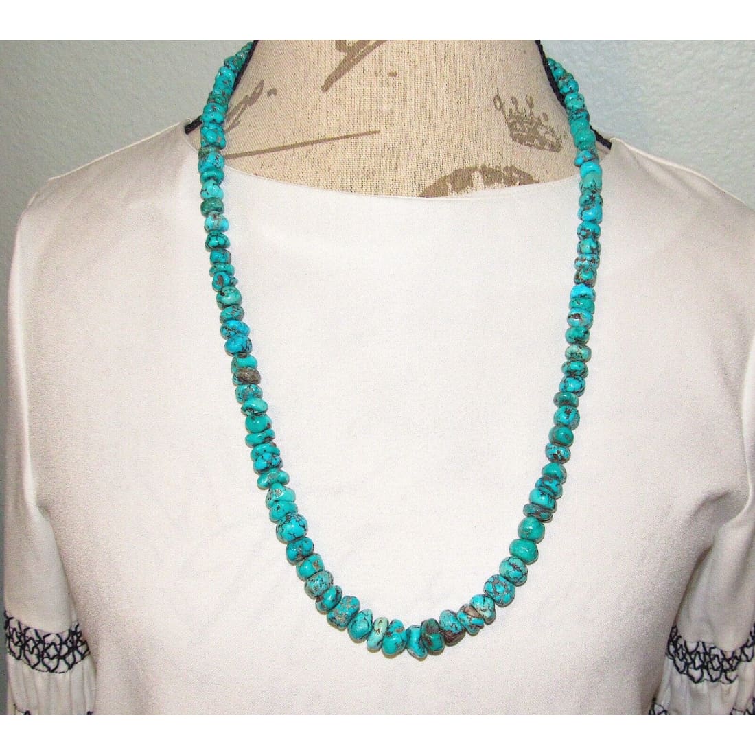Old Pawn Navajo Kingman Turquoise Heishi Necklace Choker 30