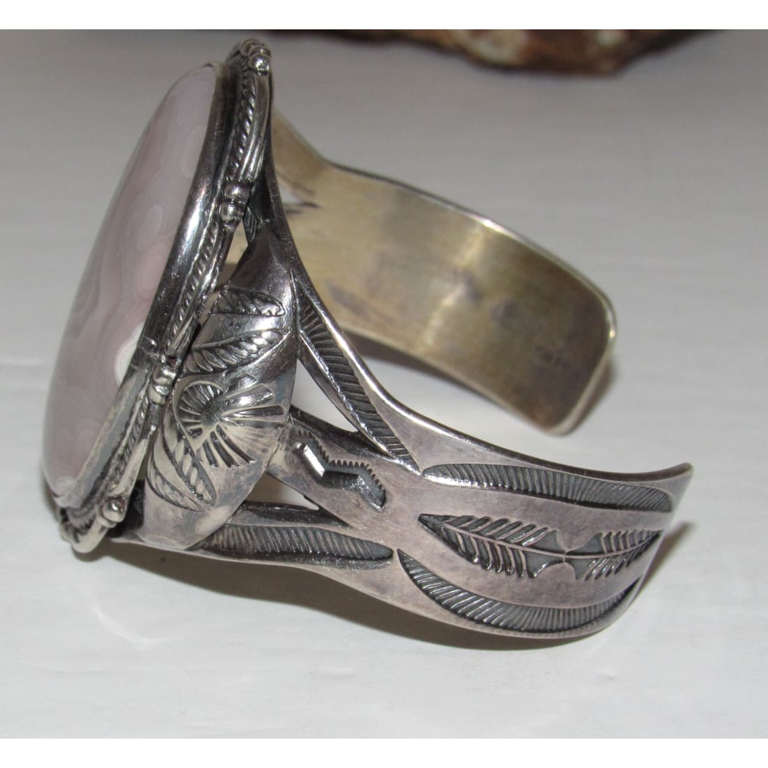 Old Pawn Navajo Petrified Wood Cuff Bracelet Ingot Sterling