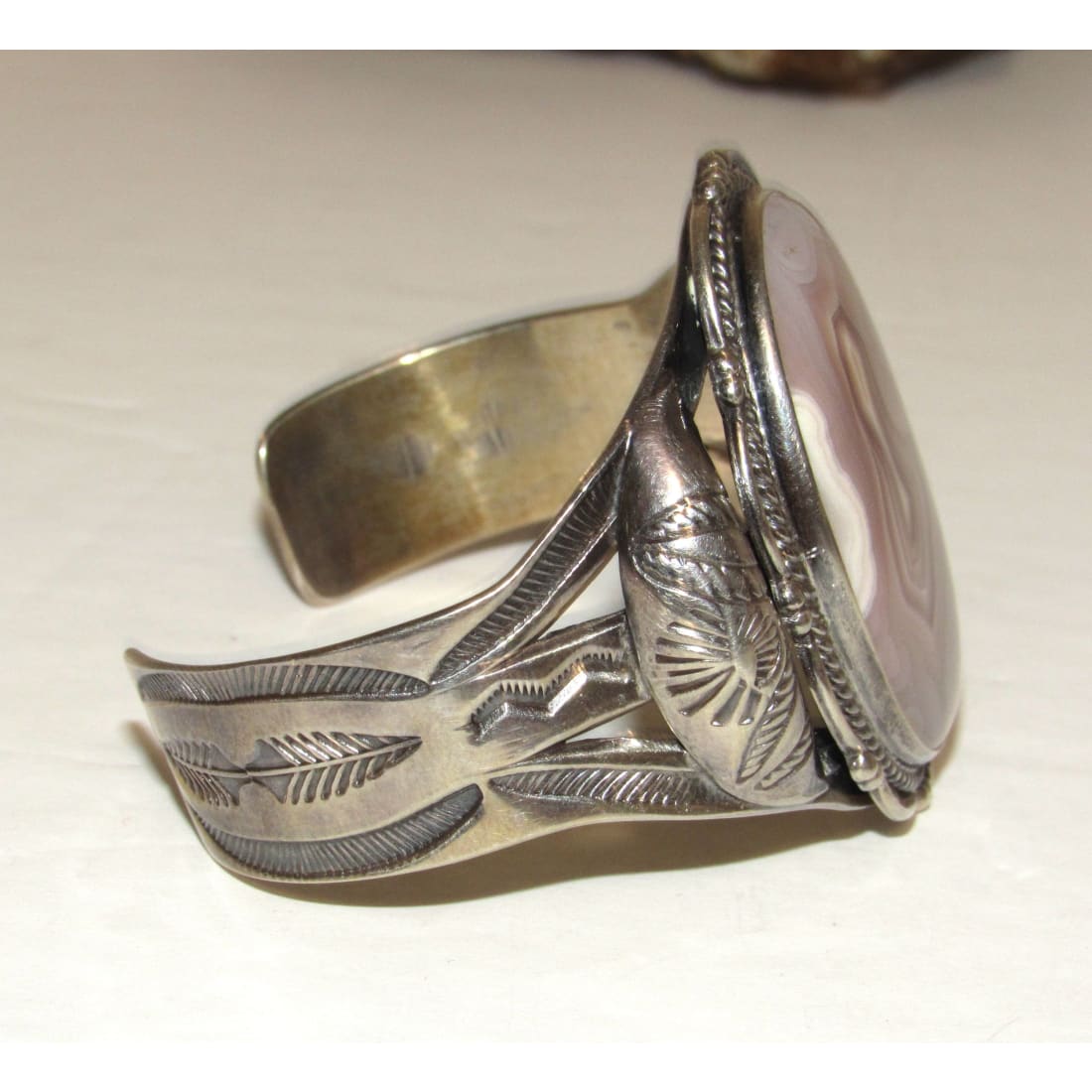 Old Pawn Navajo Petrified Wood Cuff Bracelet Ingot Sterling