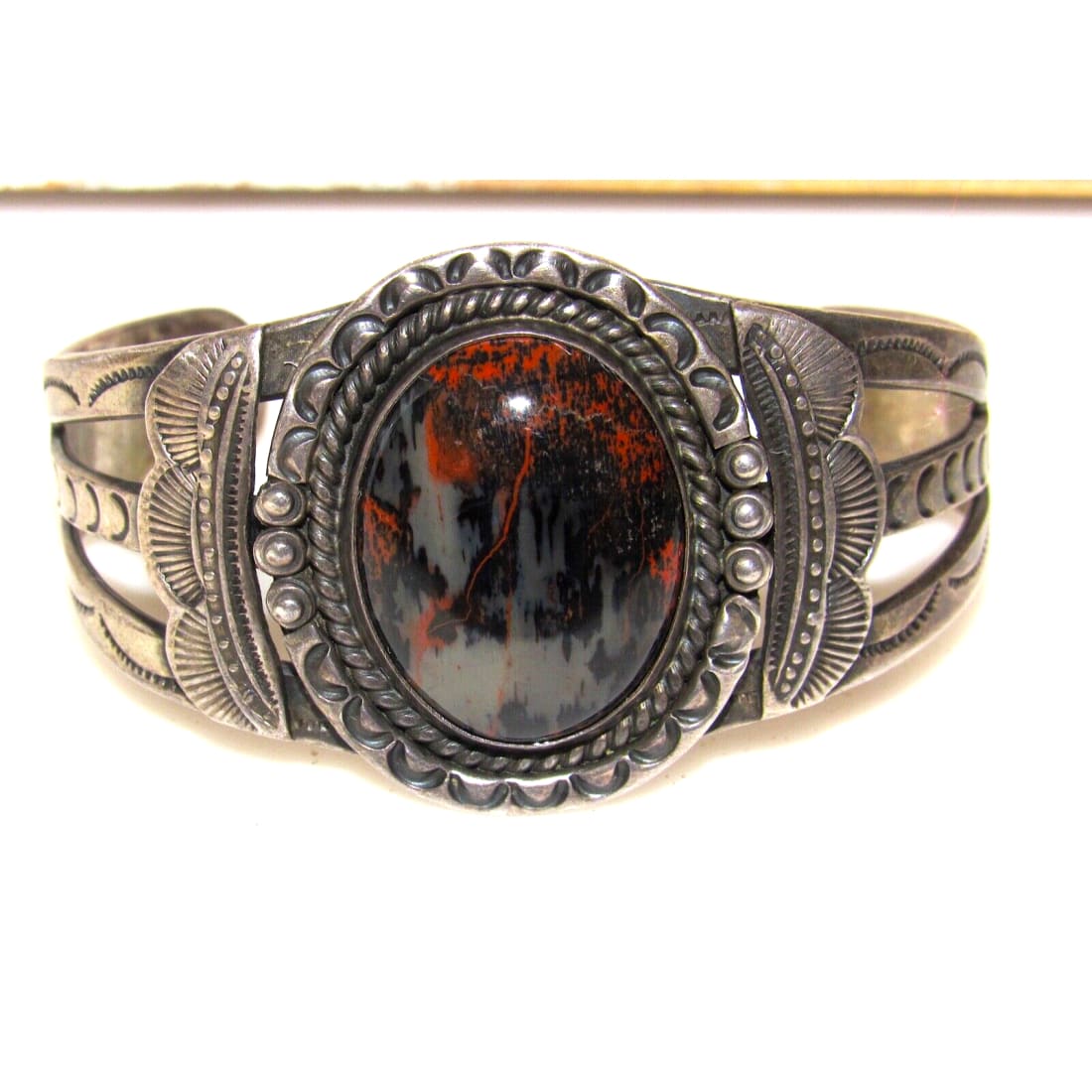Old Pawn Navajo Petrified Wood Cuff Bracelet Ingot Sterling