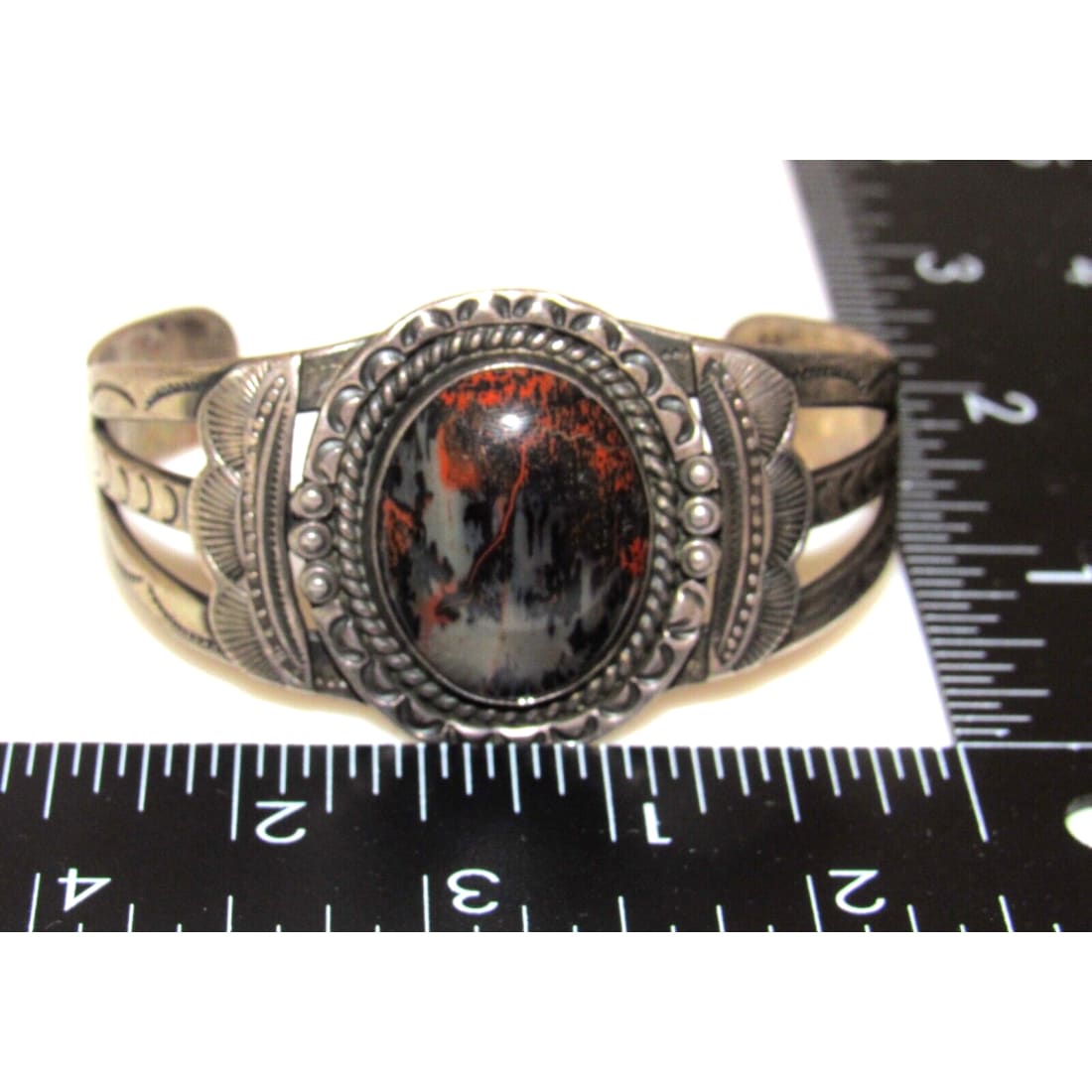 Old Pawn Navajo Petrified Wood Cuff Bracelet Ingot Sterling