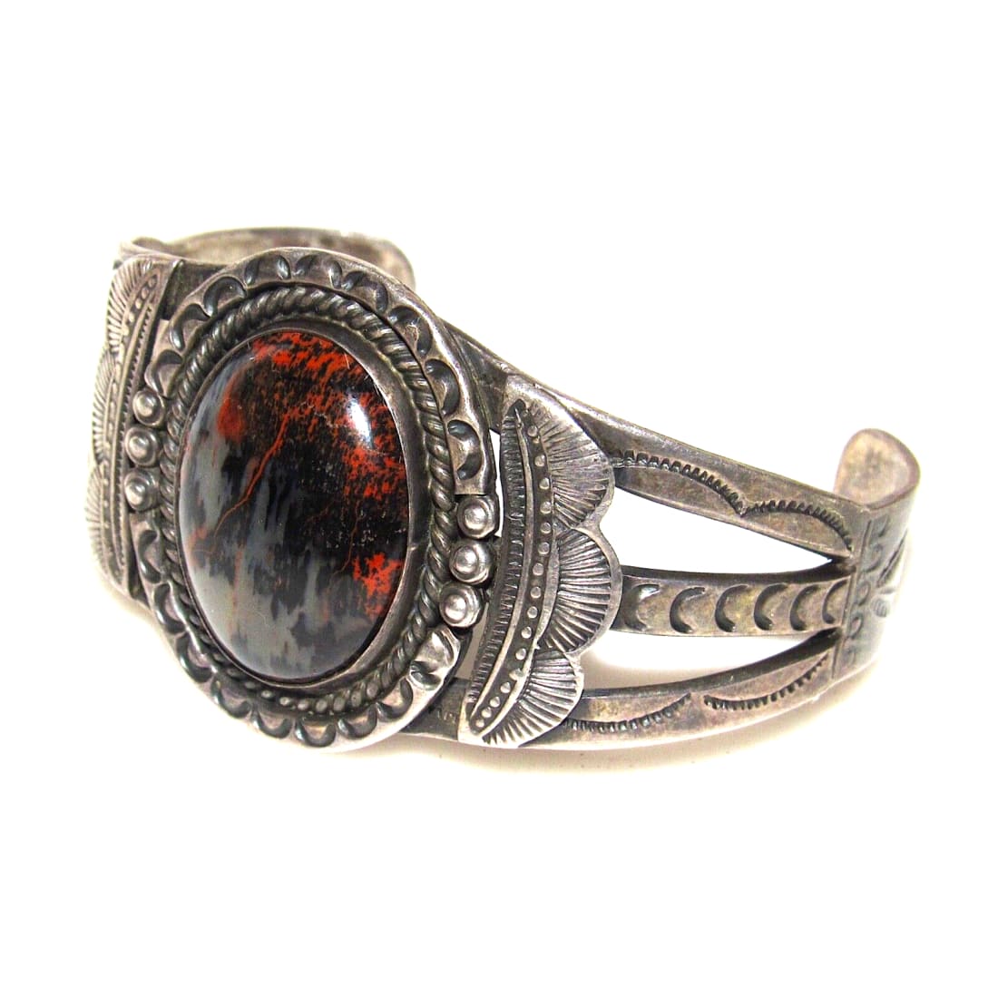 Old Pawn Navajo Petrified Wood Cuff Bracelet Ingot Sterling