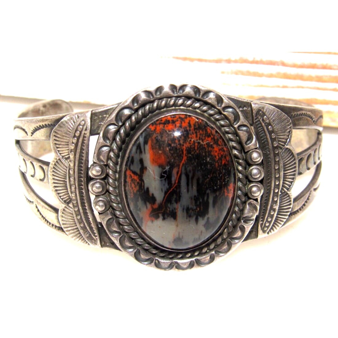 Old Pawn Navajo Petrified Wood Cuff Bracelet Ingot Sterling