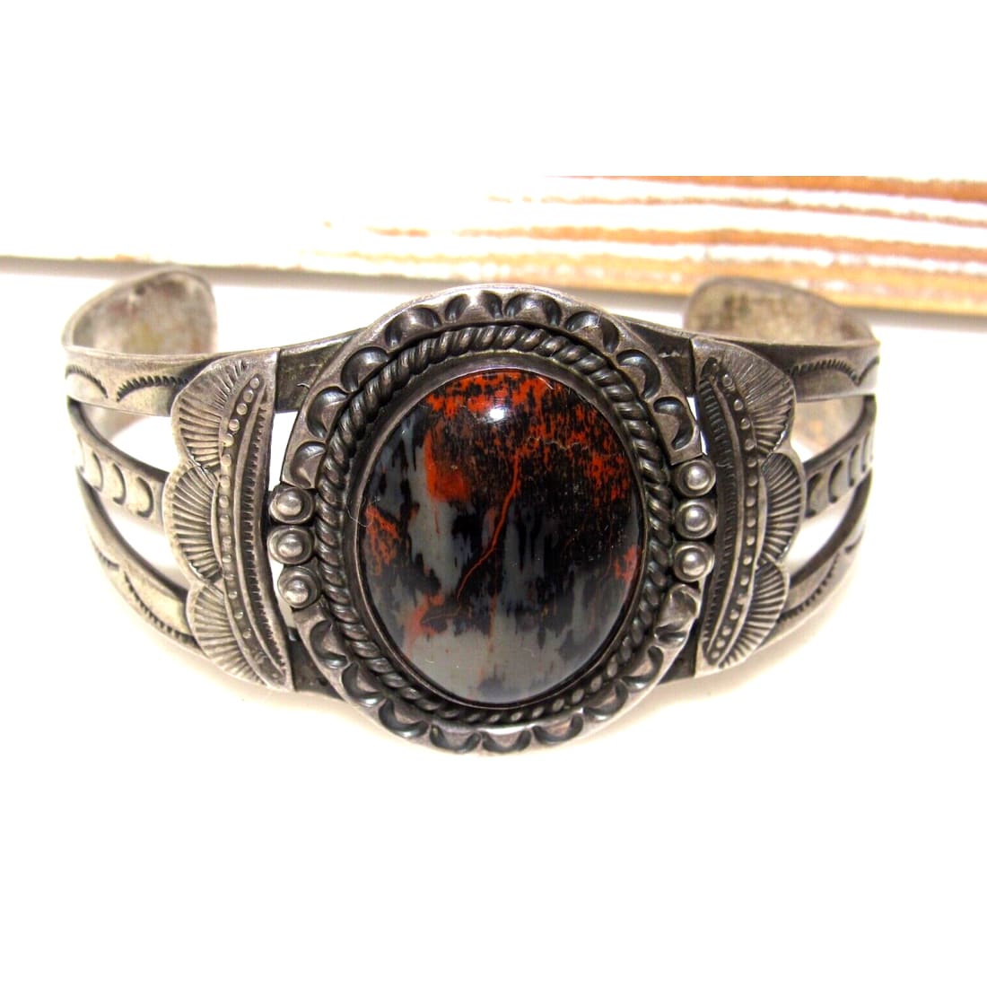Old Pawn Navajo Petrified Wood Cuff Bracelet Ingot Sterling