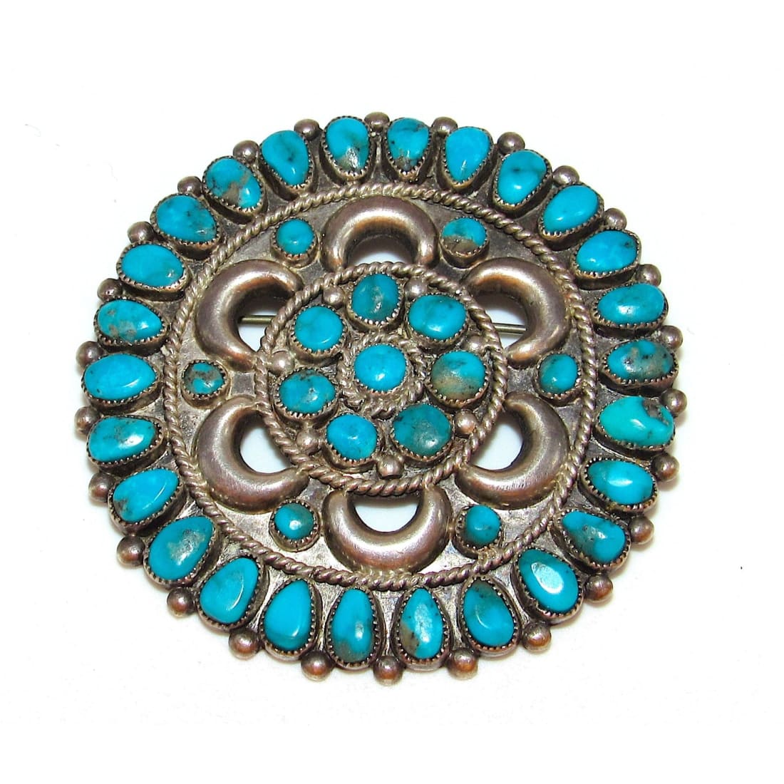 Old Pawn Navajo Turquoise Cluster Brooch Pin Vintage