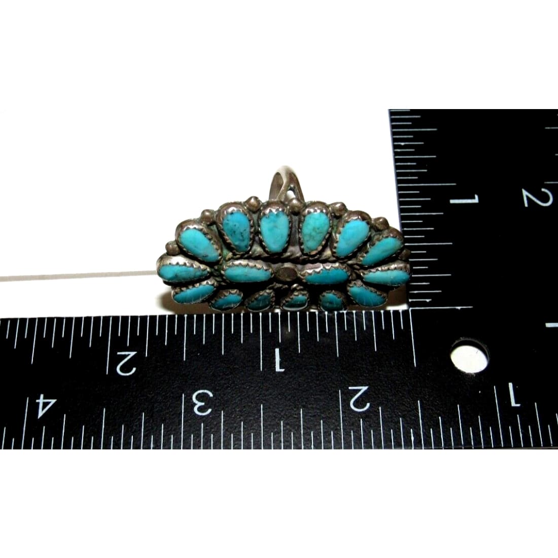 Old Pawn Navajo Turquoise Cluster Ring Sz 8 Sterling Silver