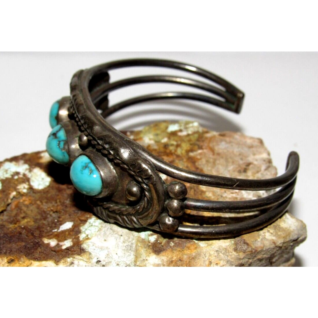 Old Pawn Navajo Turquoise Cuff Bracelet Sterling Silver