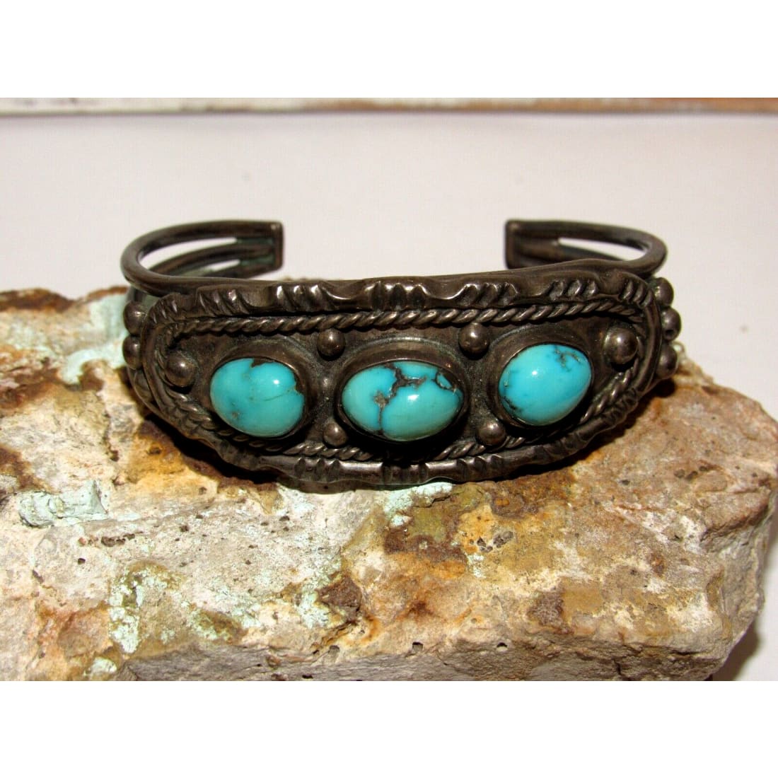 Old Pawn Navajo Turquoise Cuff Bracelet Sterling Silver