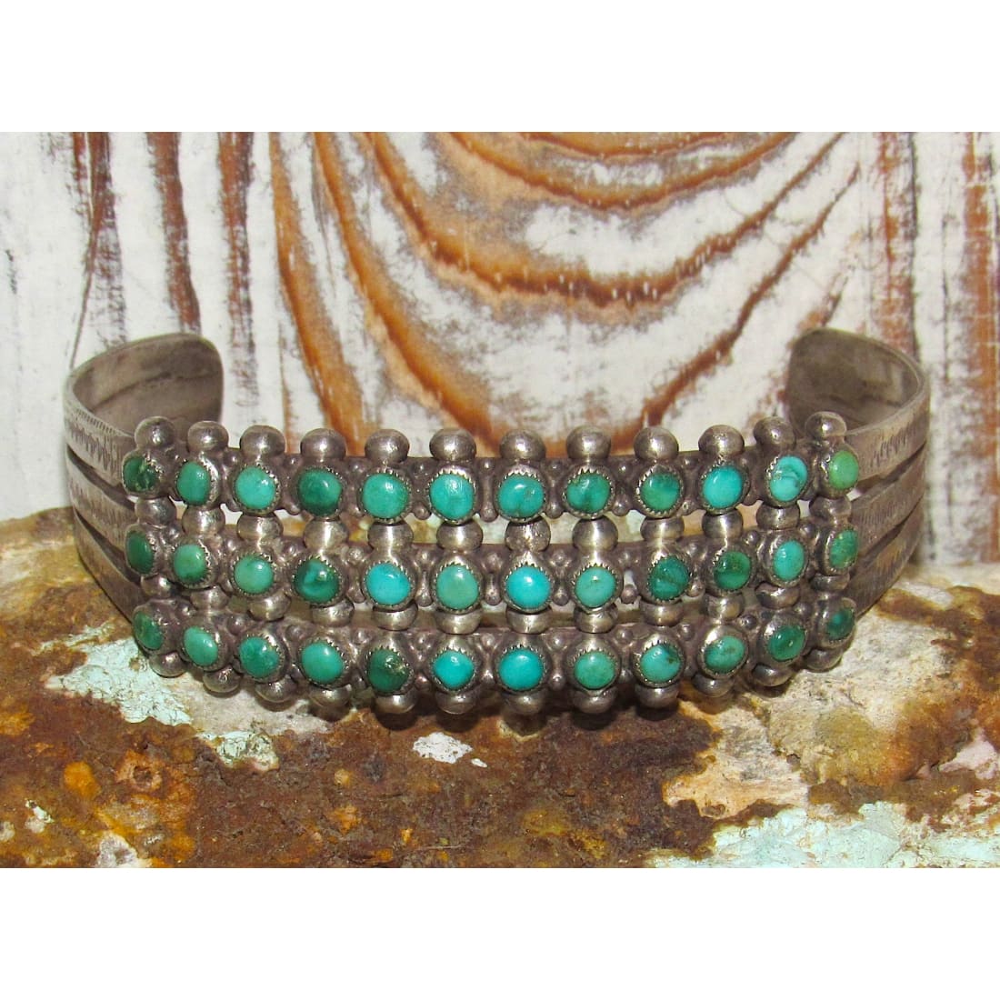 Old Pawn Zuni Snake Eye Turquoise Cuff Bracelet Sterling