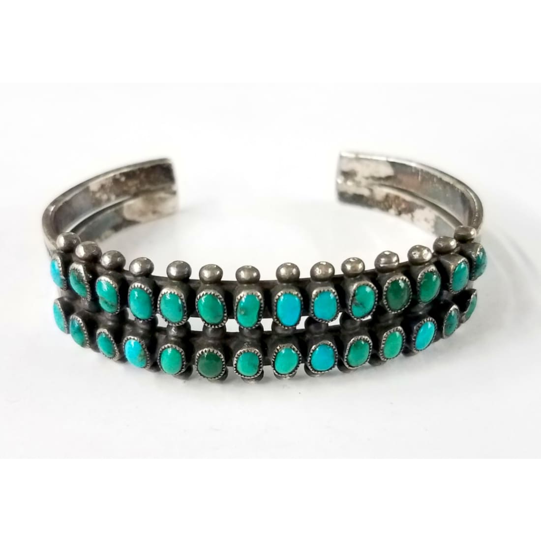 Old Pawn Zuni Snake Eye Turquoise Cuff Bracelet Sterling