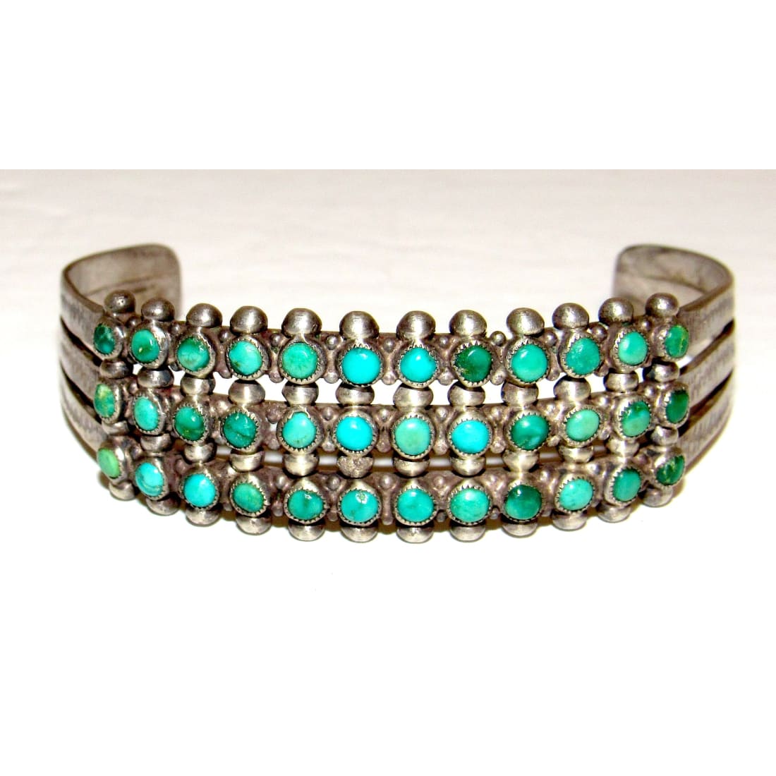 Old Pawn Zuni Snake Eye Turquoise Cuff Bracelet Sterling
