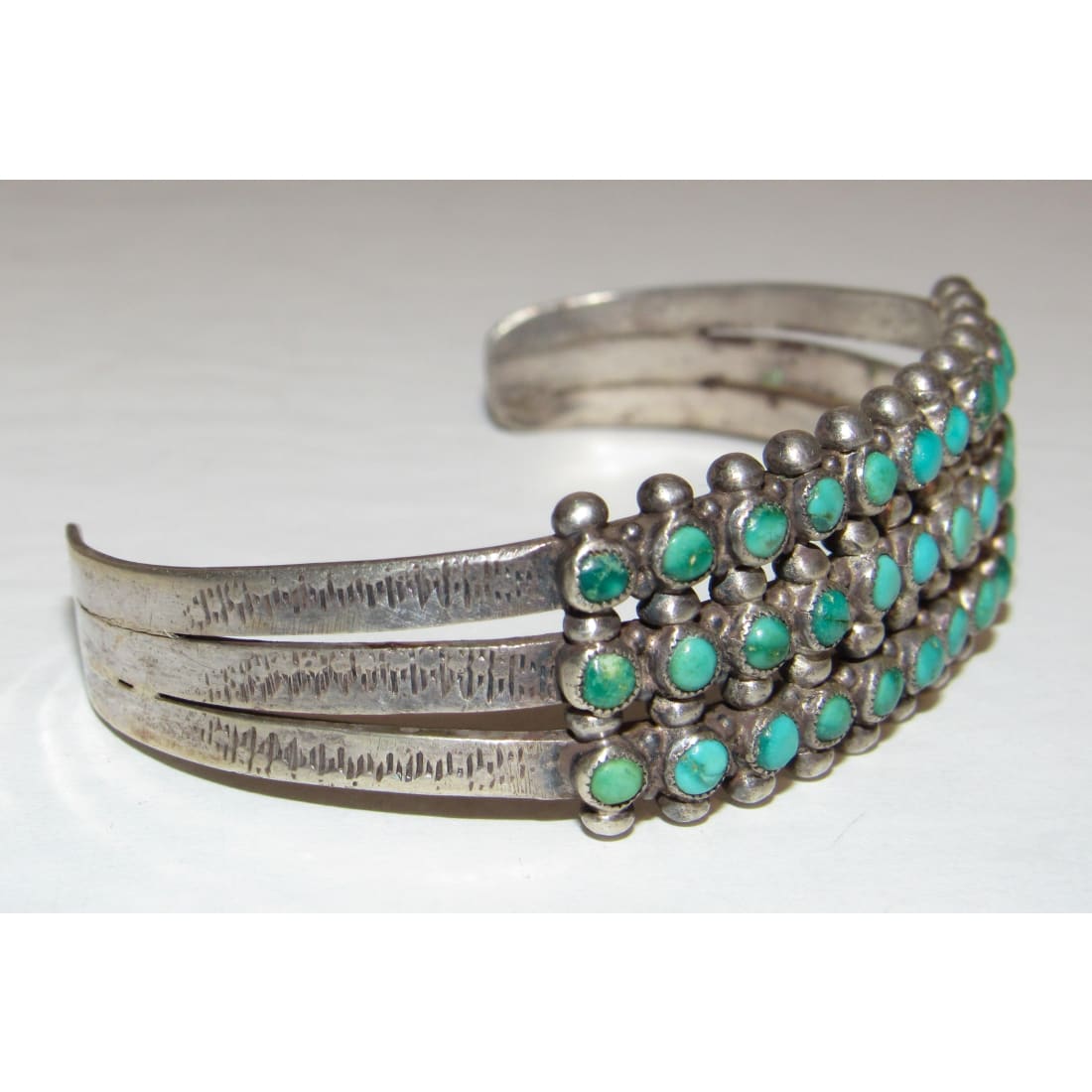 Old Pawn Zuni Snake Eye Turquoise Cuff Bracelet Sterling