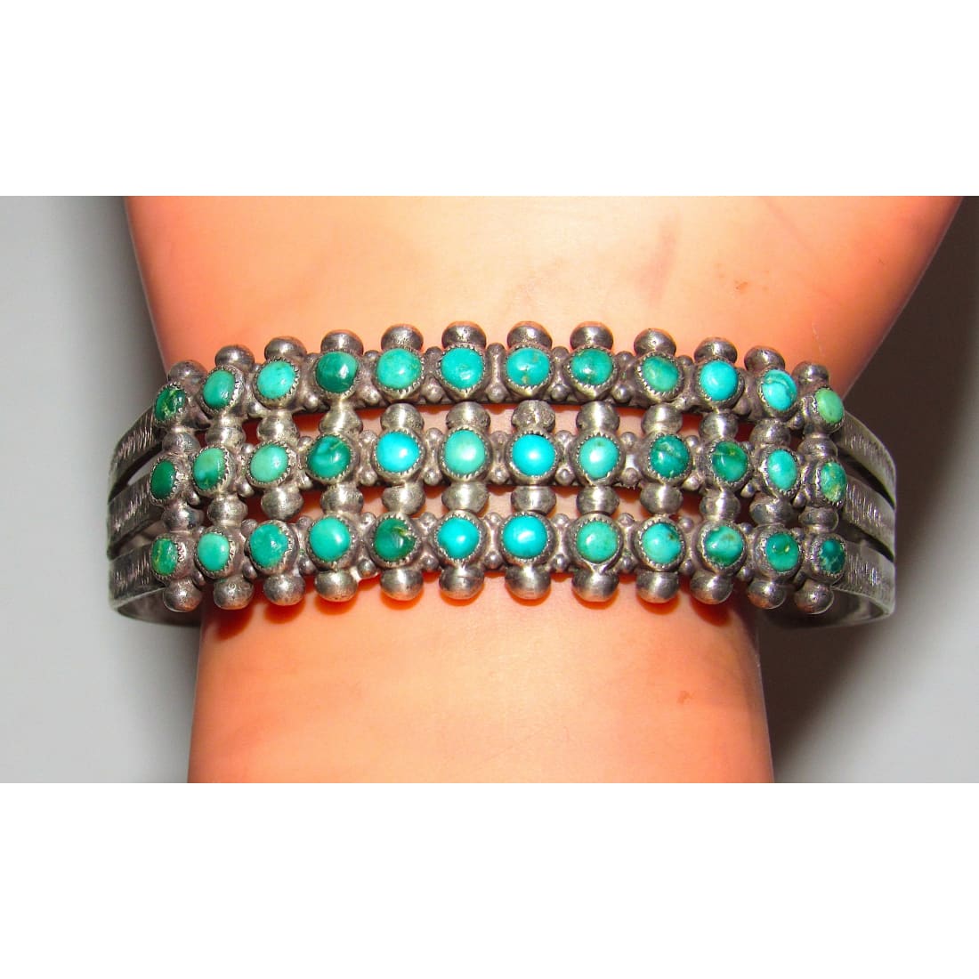 Old Pawn Zuni Snake Eye Turquoise Cuff Bracelet Sterling