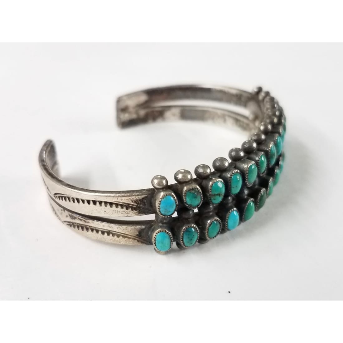 Old Pawn Zuni Snake Eye Turquoise Cuff Bracelet Sterling