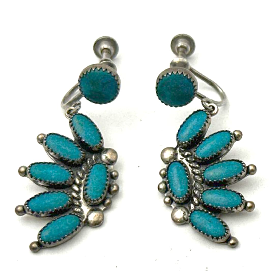 Old Pawn Zuni Turquoise Cluster Sterling Silver Screw Back