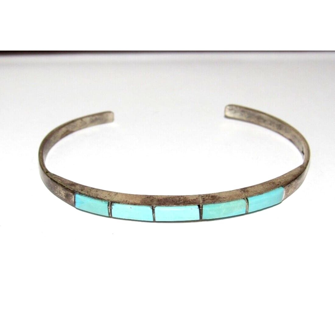 Old Pawn Zuni Turquoise Inlay Stacker Cuff Bracelet Sterling