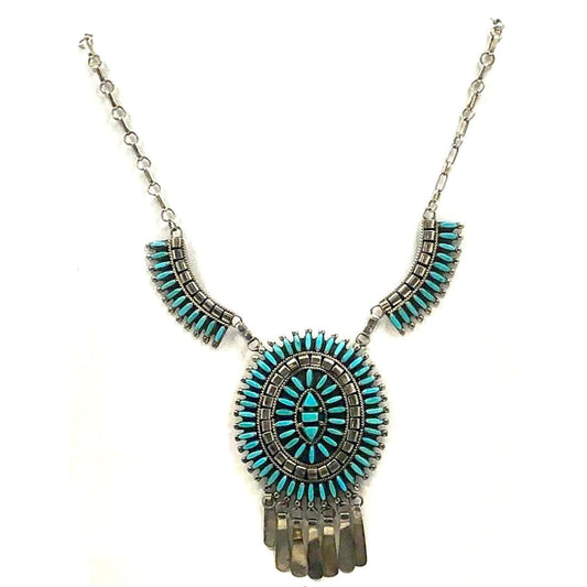 Old Pawn Zuni Turquoise Petit Point Cluster Necklace