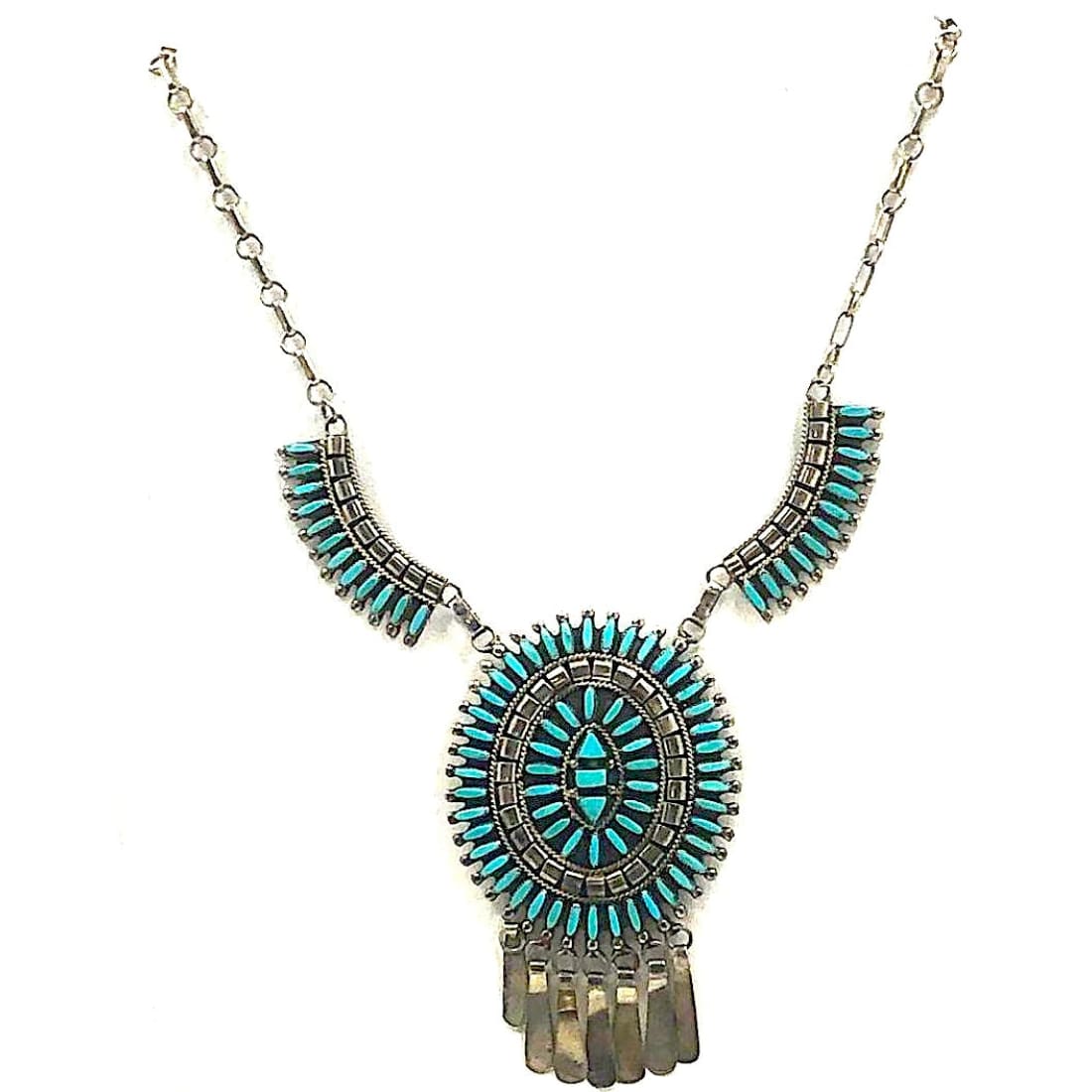 Old Pawn Zuni Turquoise Petit Point Cluster Necklace