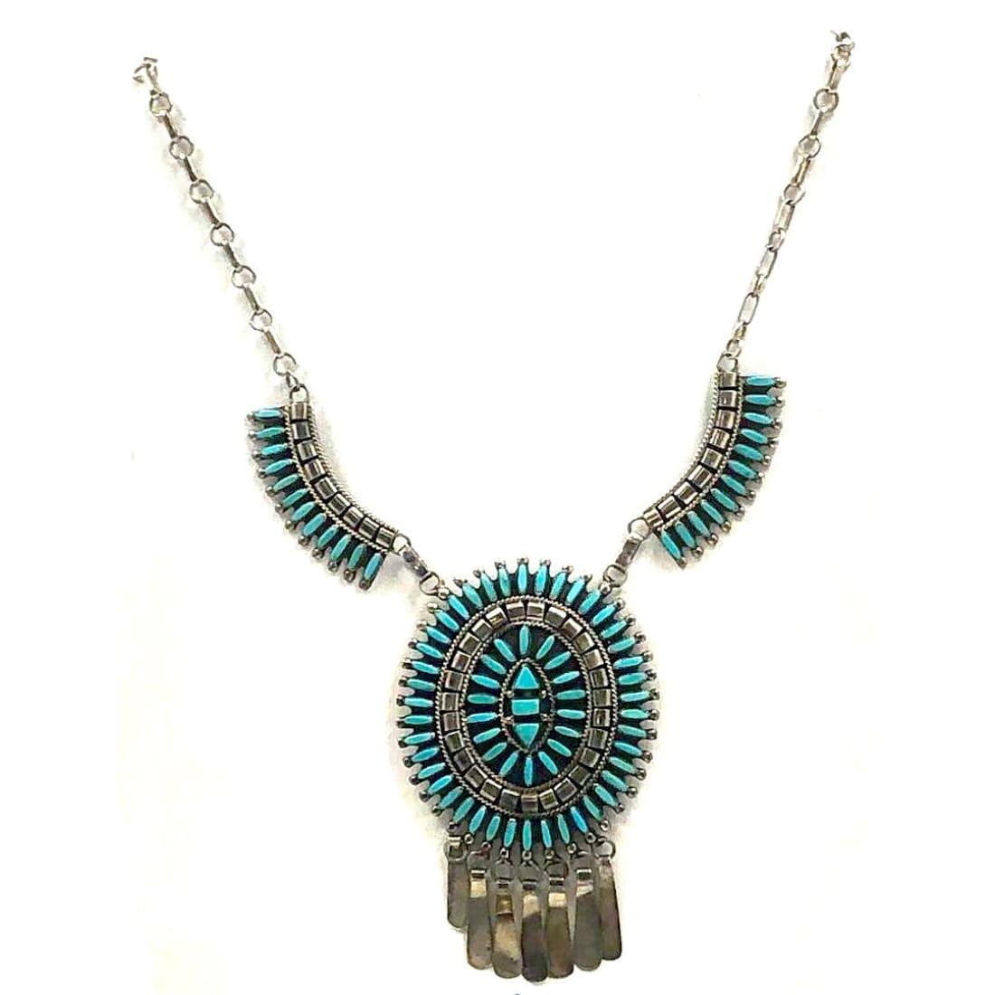 Old Pawn Zuni Turquoise Petit Point Cluster Necklace