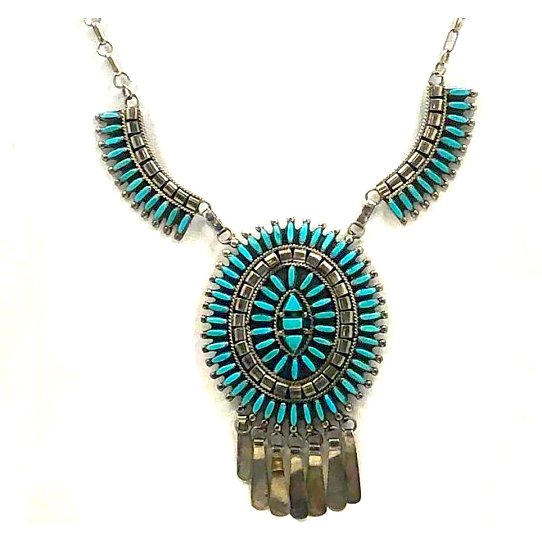 Old Pawn Zuni Turquoise Petit Point Cluster Necklace